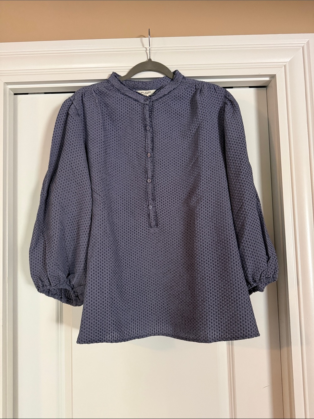 NWT- Max Studio - Navy Blue Textured 3/4 sleeve Blouse
